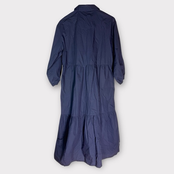 New Quince Organic Cotton Poplin Midi Tunic Dress Navy Basic Sleeved Large - Picture 3 of 8